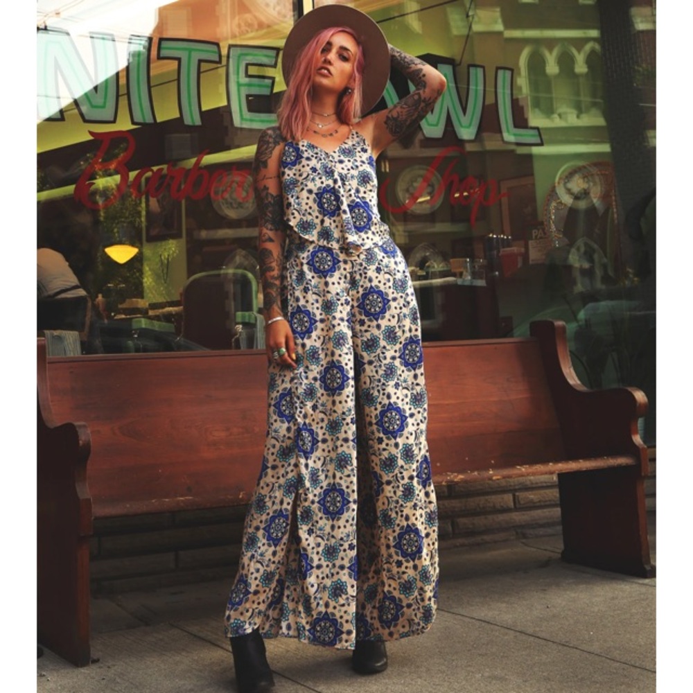 TAMGA Boho-chic Blue/Cream Jumpsuit (S)